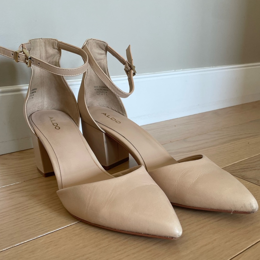 Aldo Beige Ankle Strap Heels